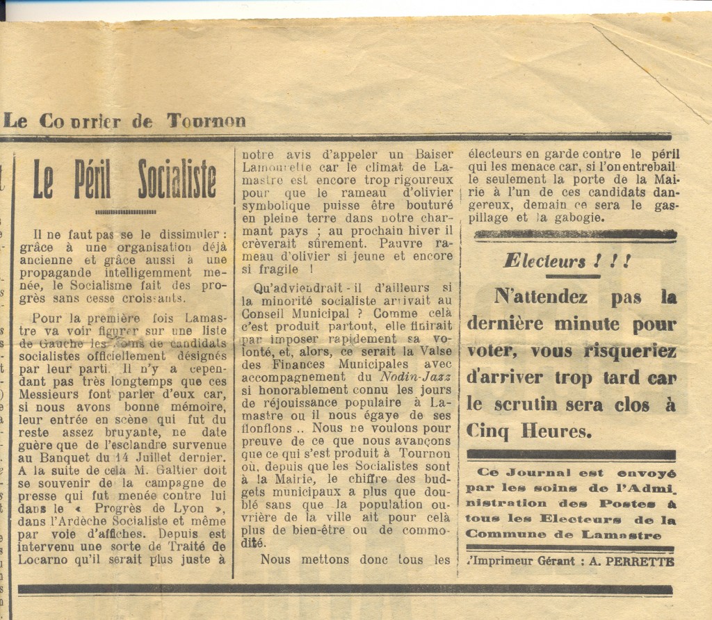 peril  socialiste lamastre 1929