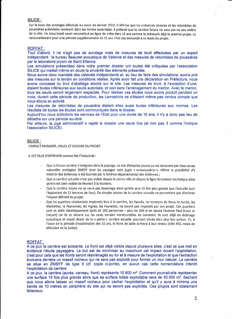 réponse Mr David Roffat carrière Lamastre page 2