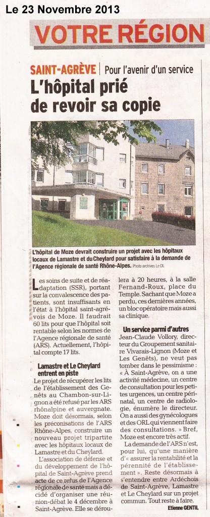 hopital st agreve article dauphiné libere 23 nov 2013 date