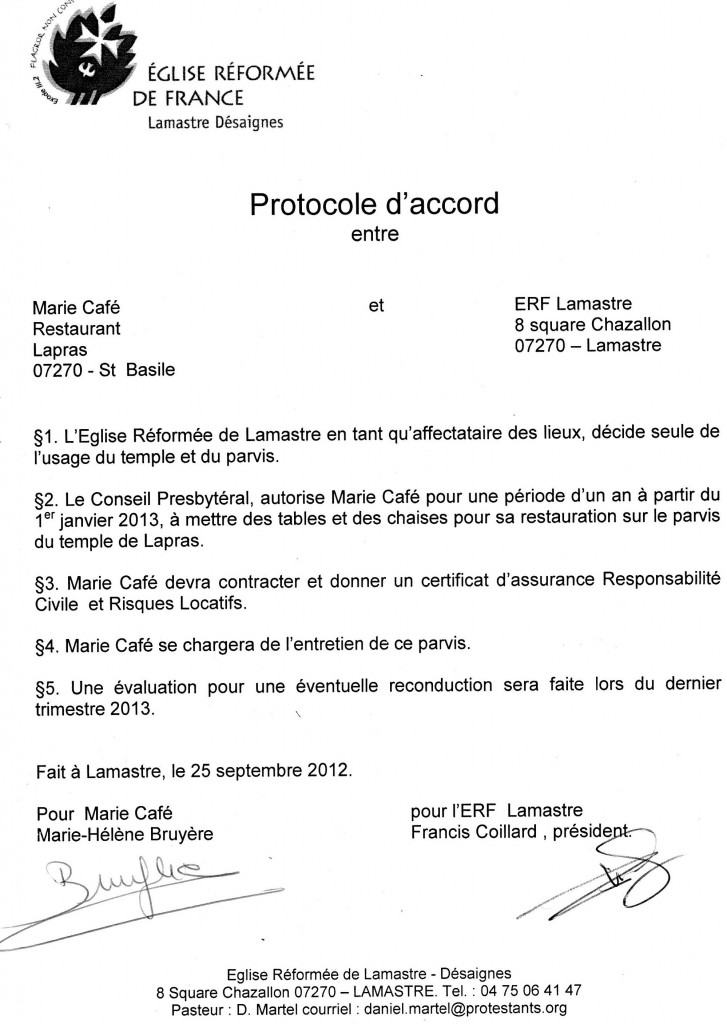 protocole d'accord entre  conseil presbyteral et marie cafe