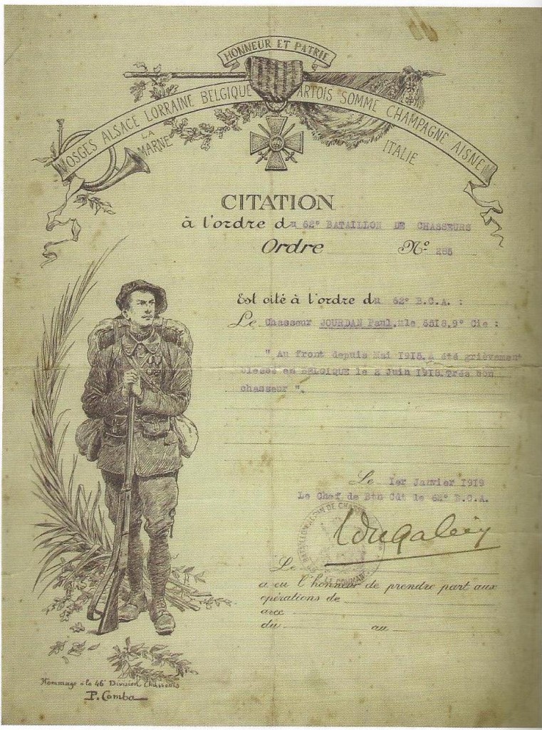 citation à l ordre du bataillon jourdan paul