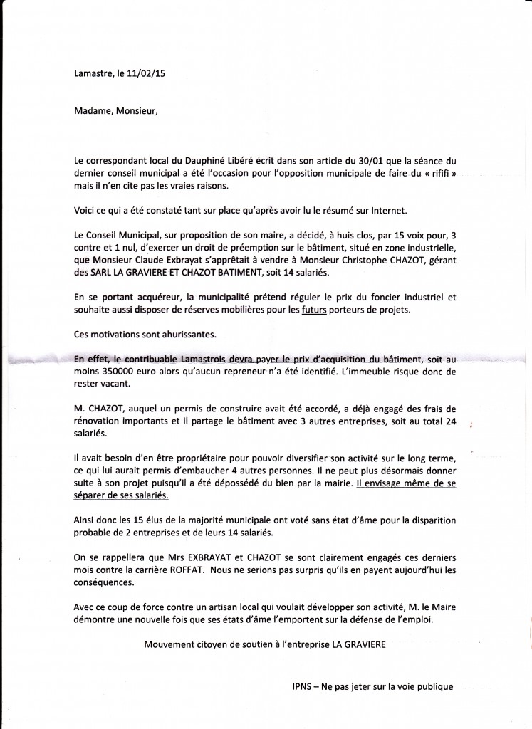 texte soutien graviere