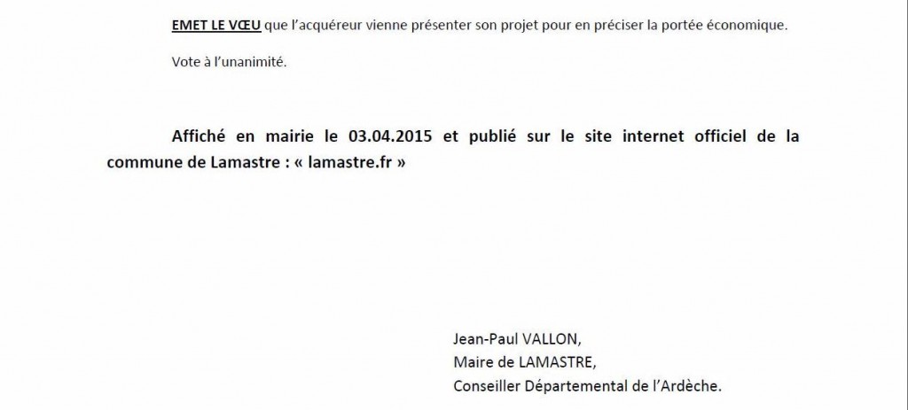 deliberation CM Lamastre 31 mars 2015 3 correction sous prefet