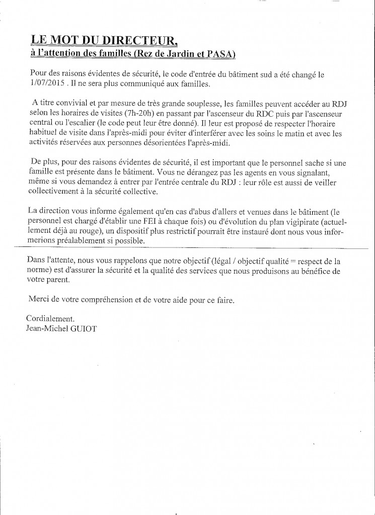 ephad LETTRE DIRECTEUR