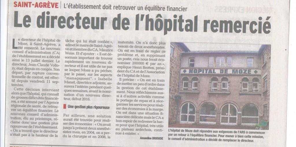 hopital de moze directeur septembre 2015