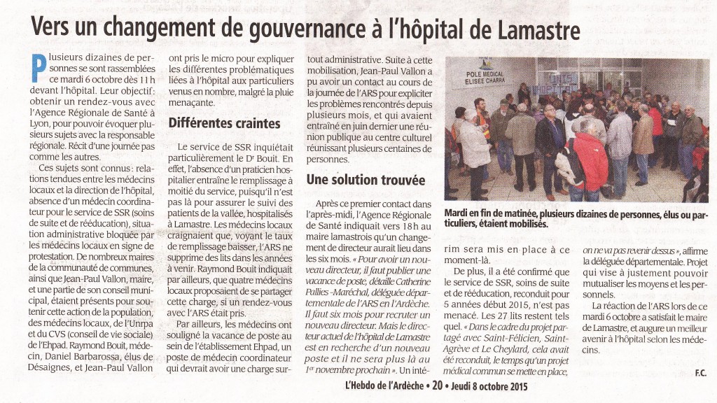 changement directeur hopital lamastre hebdo ardeche 6 octobre