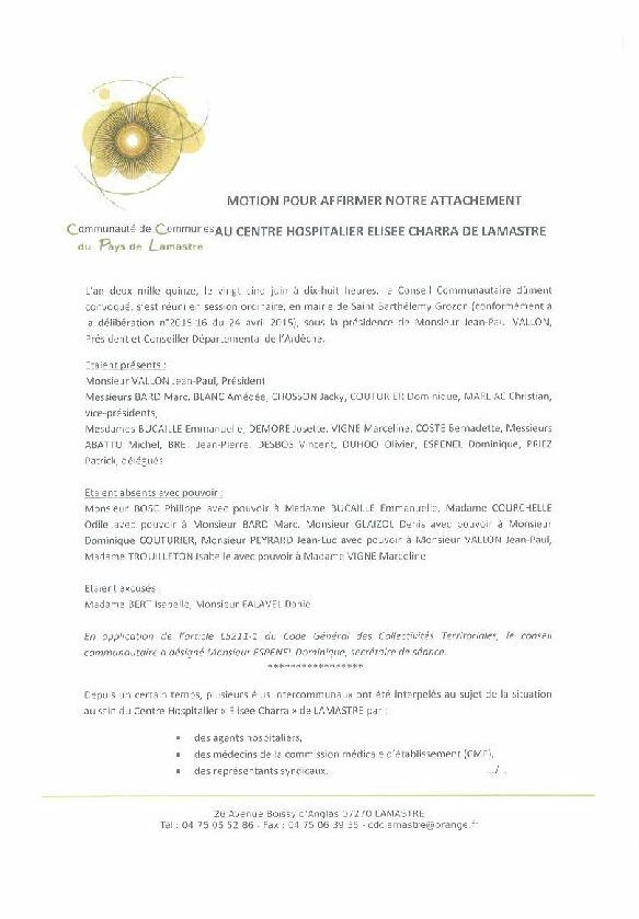 MOTION COM COM LAMASTRE Hopital lamastre conflit 1