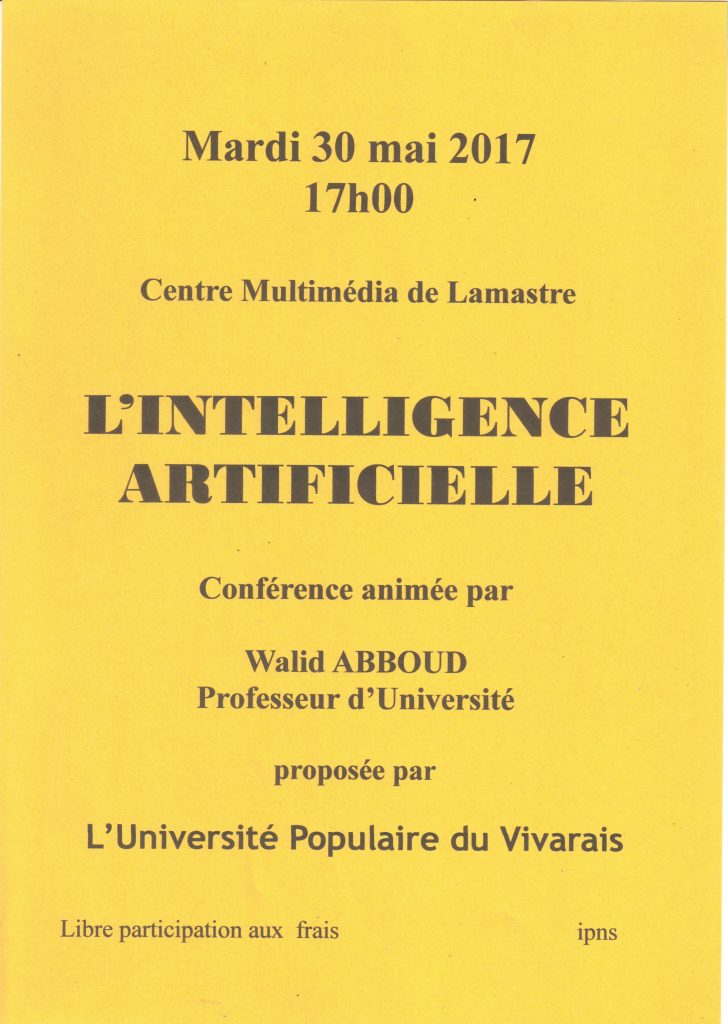 Affiche L'intelligence artificielle UTL LAMASTRE (30 mai 2017)