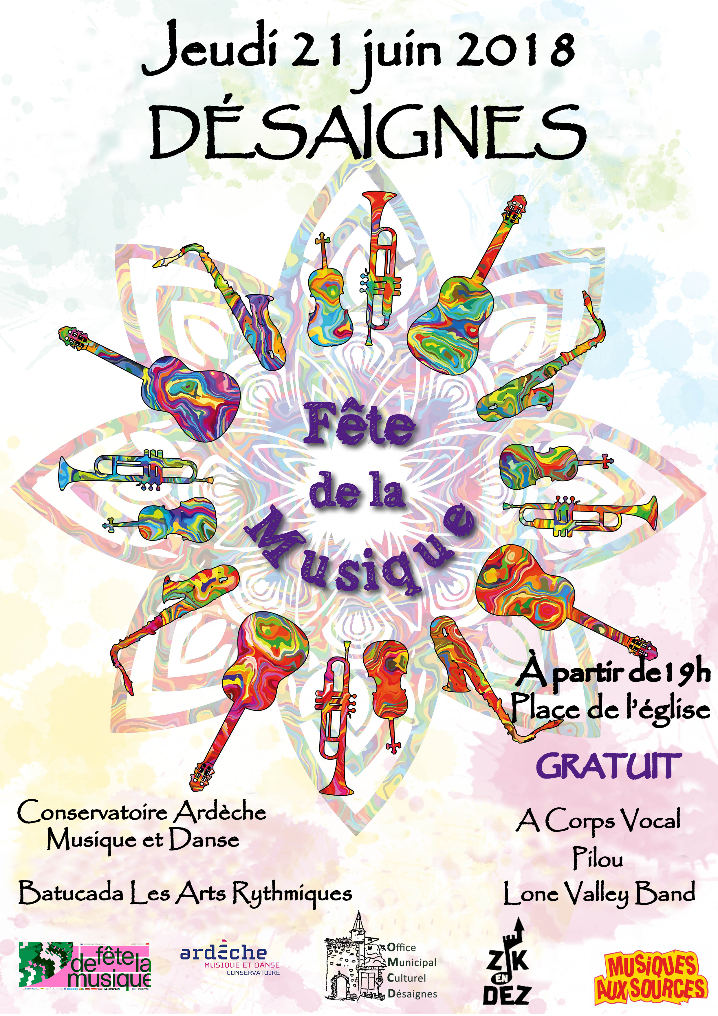 affiche fete de la musique desaignes 2018