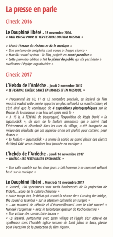 REVUE PRESSE CINEZIC VERNOUX