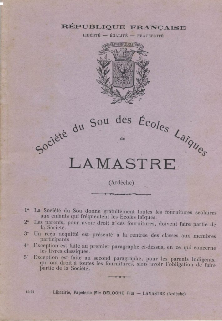 cahier sou des écoles laiques lamastre