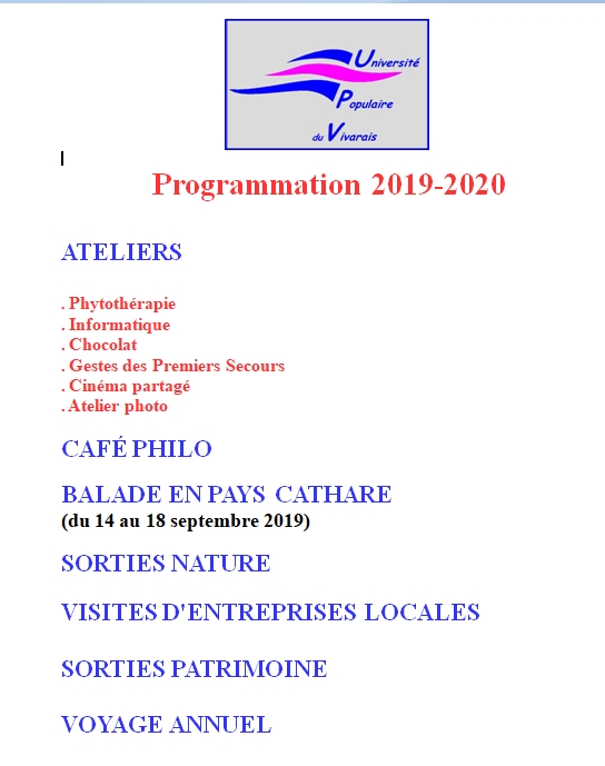 PROGRAMMATION 2019 2020 UPV