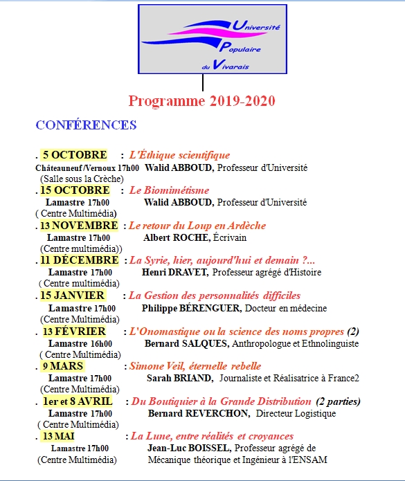 PROGRAMME 2019 2020 UPV