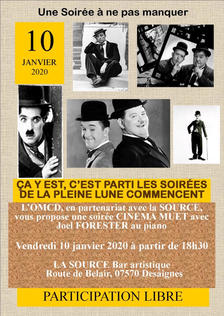 Soiree 10 janvier PLEINE LUNE CINéMA MUET DESAIGNES LA SOURCE