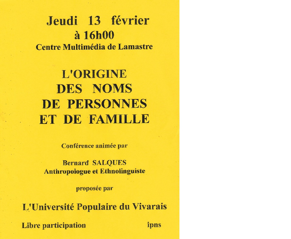 ORIGINE DES NOMS UPV LAMASTRE