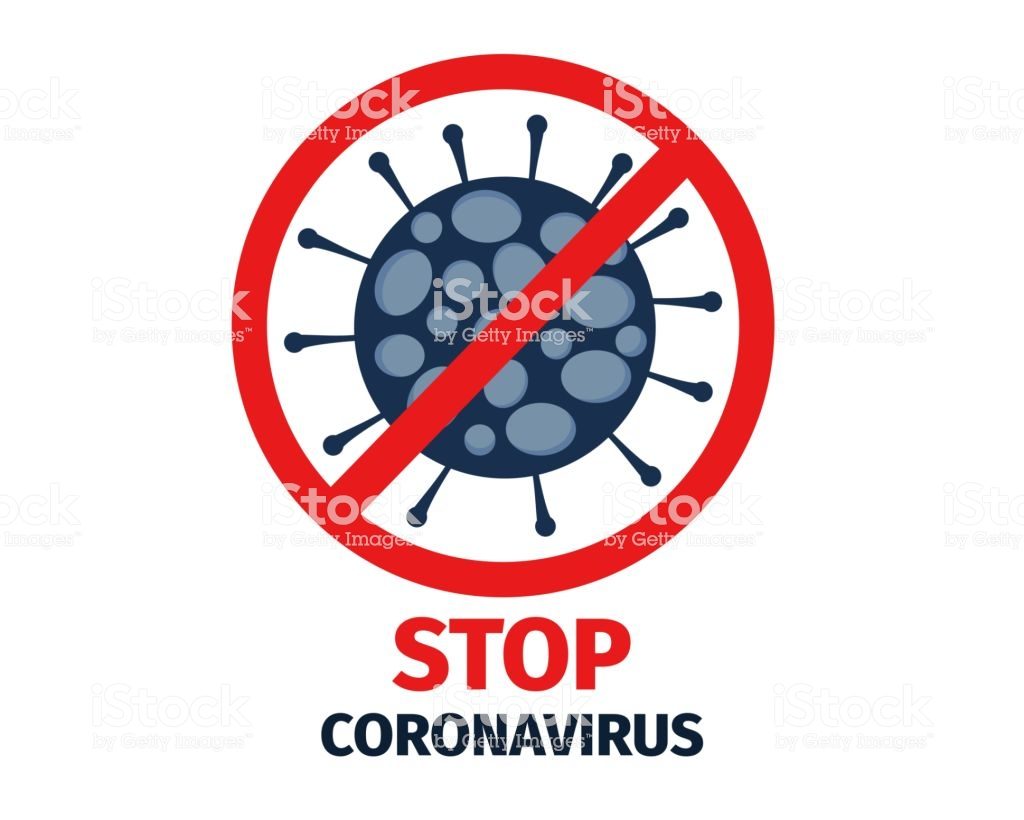 Vector illustration of coronavirus 2019-nCov and stop sign.