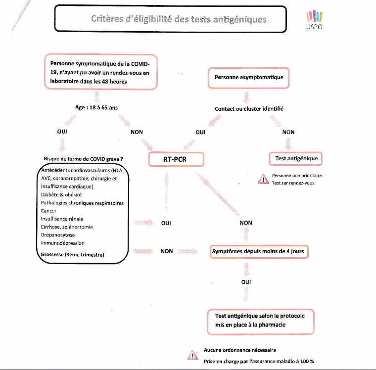 critères eligibilités test antigénique arbre décisionnel