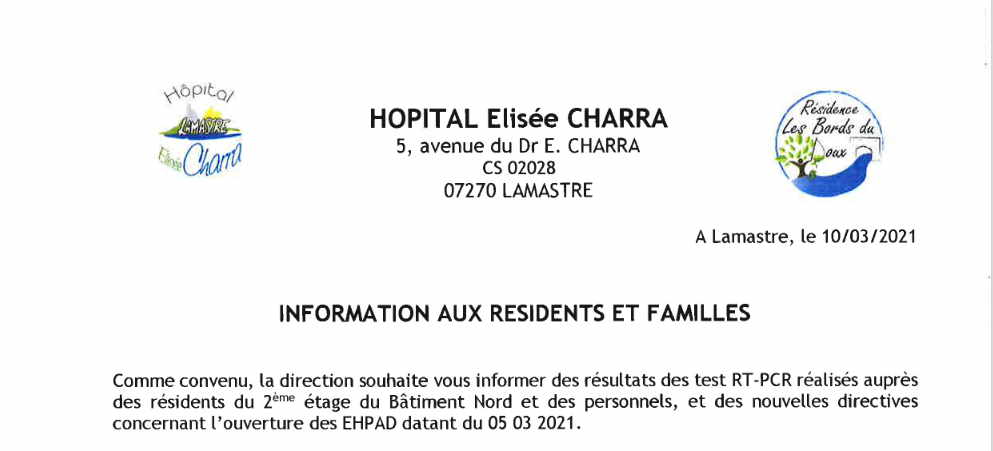 INFORMATION famille EHPAD LAMASTRE