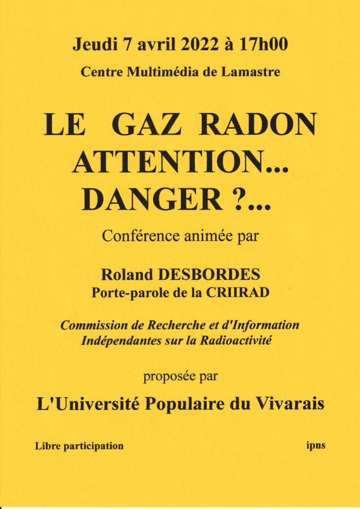 Affiche conférence gaz radon upv lamastre