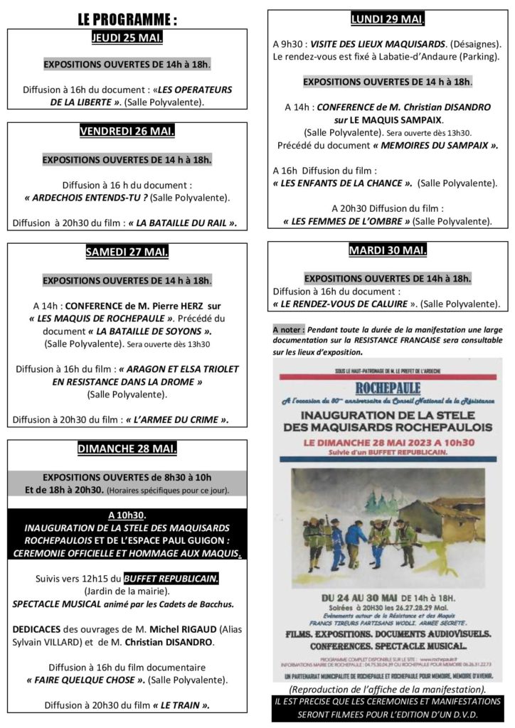 LE PROGRAMME rochepaule commemoration resistance