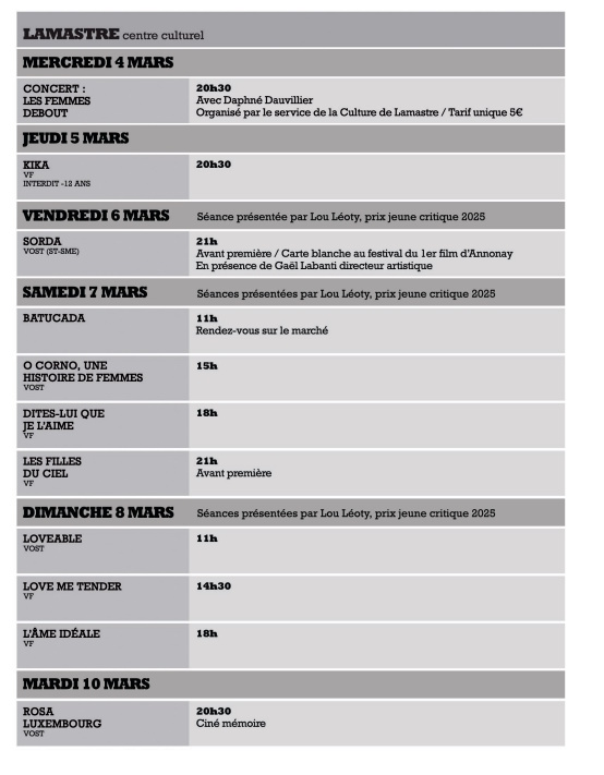 programme 2026 autour d'elles