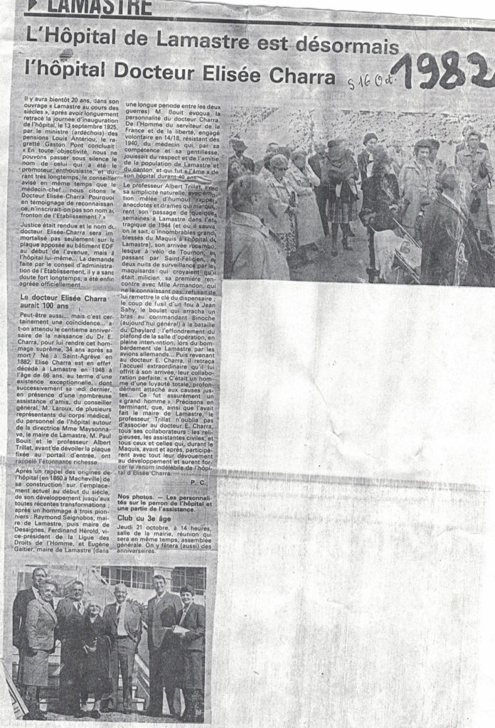 inauguration hopital elisée charra 1982