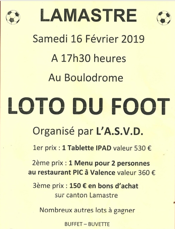 ANNONCE LOTO FOOT ASVD LAMASTRE DESAIGNES