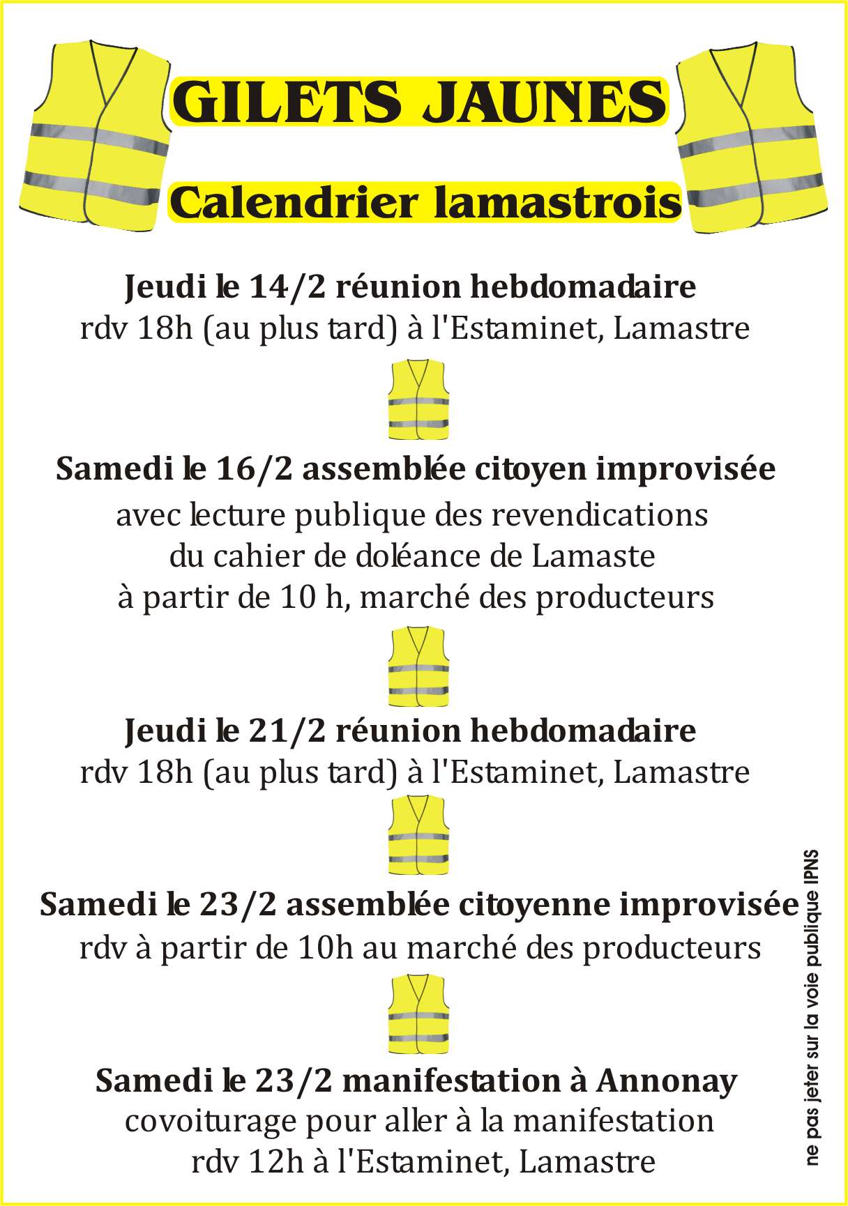 GILETS JAUNES calendrier FEVRIER